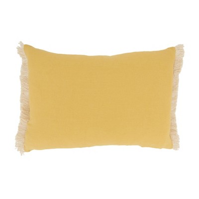 Yellow Cotton Embroidered Floral Pillow Cover, 14"x20"