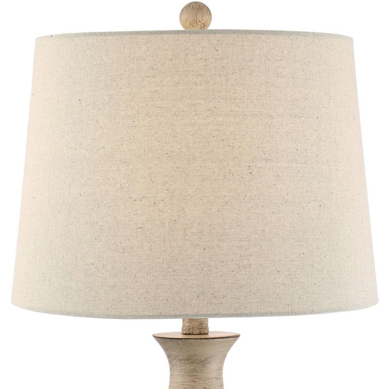 Regency Hill Serena Country Cottage Table Lamps 27 1/2" Tall Set of 2 Beige Gray Oatmeal Fabric Drum Shade for Bedroom Living Room Bedside Nightstand, 3 of 10