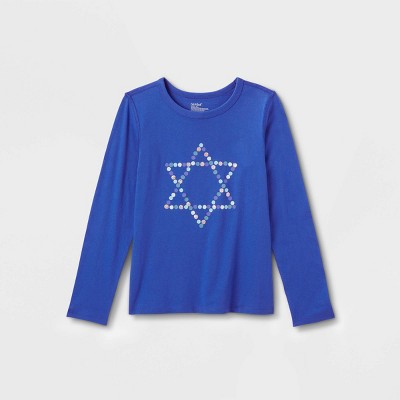 Kids' Adaptive Long Sleeve Hanukkah Graphic T-Shirt - Cat & Jack™ Royal Blue