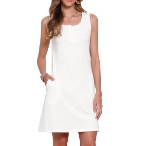 INSPIRE CHIC Women's Summer Scoop Neck Sleeveless Swing Shirt Sundress with Pockets - 1 of 4