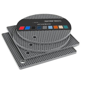 Itopfox Silicone Trivets for Hot Dishes - Heat Resistant Kitchen Pads, Flexible Pot Holders for Hot Pots, Easy to Clean and Store, Grey - 1 of 4