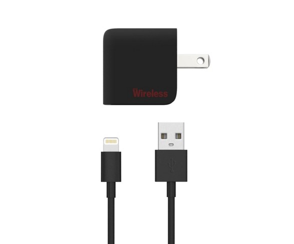 Just Wireless Single USB 2.4A Wall Charger (with Apple Lightning Cable) - Black