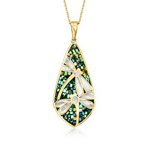 Ross-Simons Mother-Of-Pearl and Abalone Shell Dragonfly Mosaic Pendant Necklace in 18kt Gold Over Sterling Size 18 - 1 of 4