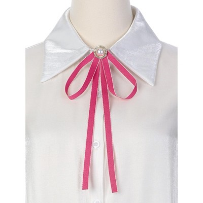 Korean Balck Lace Ribbon Bow Tie Brooch Rhinestone Pearl Necktie Pin And Brooches Shirt Dress Luxury Clothing Women Accessories