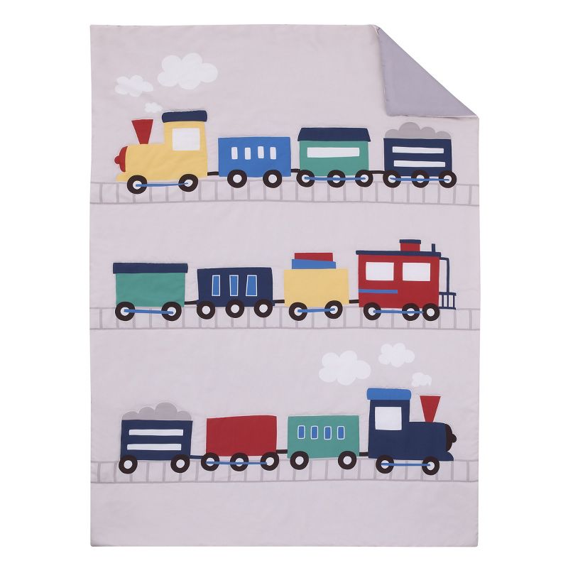 Everything Kids Choo Choo Train Gray, Blue, Red, and Yellow All Aboard 4 Piece Toddler Bed Set, 2 of 7