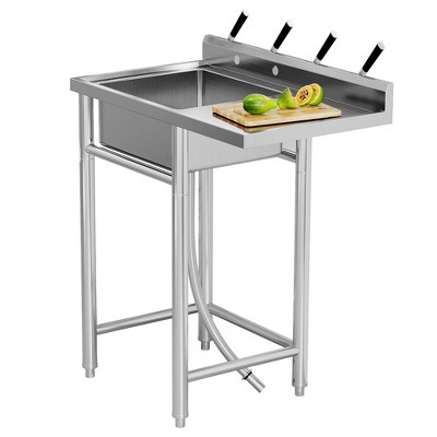 Stainless Steel Utility Sink, 36*21*40inch Freestanding Single Bowl Laundry Sink, NSF Certified One Compartment Workbench Sink Commercial Sink