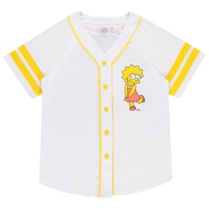 Ladies The Simpsons Baseball Jersey - Lisa, Krusty, Bart and Homer Simpson Mesh Button Down Baseball Jersey - 1 of 1