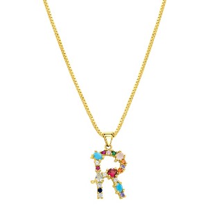 Adornia 14k Gold Plated Multi Color Stone Initial Necklace - 1 of 4
