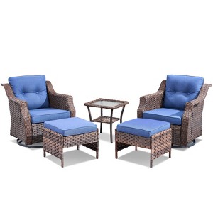 Buenhomino 9PCS Patio Furniture Set, Outdoor Wicker Sofa with Swivel Rocking Chairs Set of 4, Ottomans,Thick Cushions,Rattan Conversation Set - 1 of 4