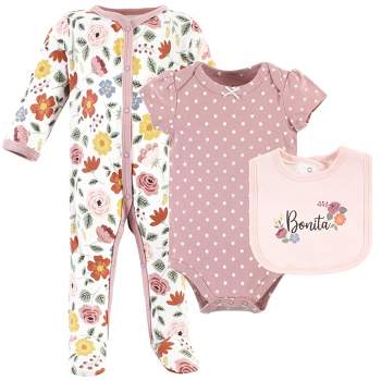 Hudson Baby Infant Girl Cotton Sleep and Play, Bodysuit and Bandana Bib Set, Bonita