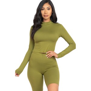 Slickblue Women's 2-Piece Mock Neck Top & Biker Shorts Set Stretchy Polyester Spandex Active Lounge Color & Size Options - 1 of 4