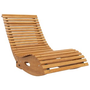 Outsunny Slatted Seat Outdoor Rocking Chair, Wooden Rocking Chair, Teak - 1 of 4