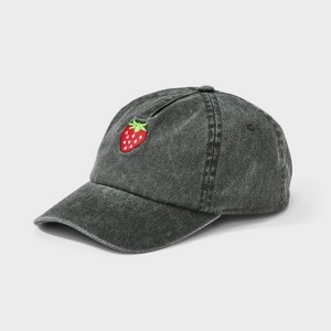 Girls' Strawberry Embroidered Baseball Hat - Black: Grayson Threads Kids, Cotton, Adjustable Snap Closure, Midweight Fabric - 1 of 3