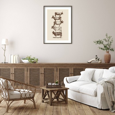 31" x 41" Brown and Beige Wood Framed Cow Print Wall Art