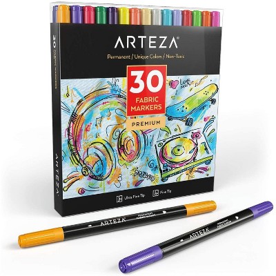 Arteza Dual Tip Fabric Markers Art Supply Set - 30 Colors