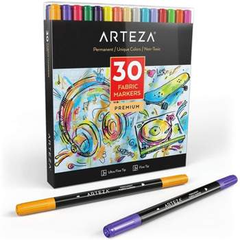 Arteza Dual Tip Fabric Markers Art Supply Set - 30 Colors