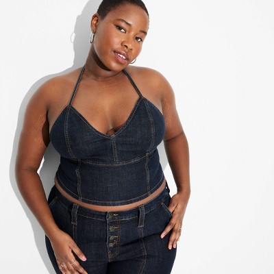 Women's Deep V-Neck Denim Halter Top - Wild Fable™