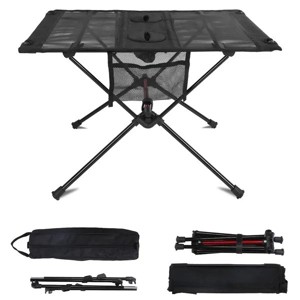 Racxily Portable Folding Camping Table Foldable Beach Table Aluminum Alloy Frame with 2 Cup Holders 2 Side Pockets Carry Bag - 1 of 4