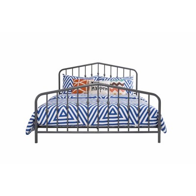 Gray Queen Metal Platform Bed with Headboard and Slats