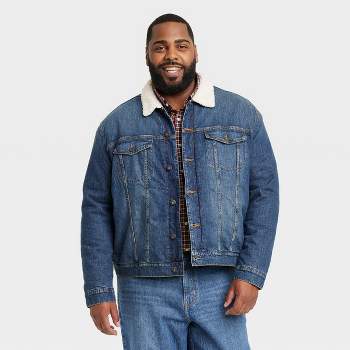 Men's Faux Shearling Lined Denim Trucker Jacket - Goodfellow & Co™ Blue :  Target