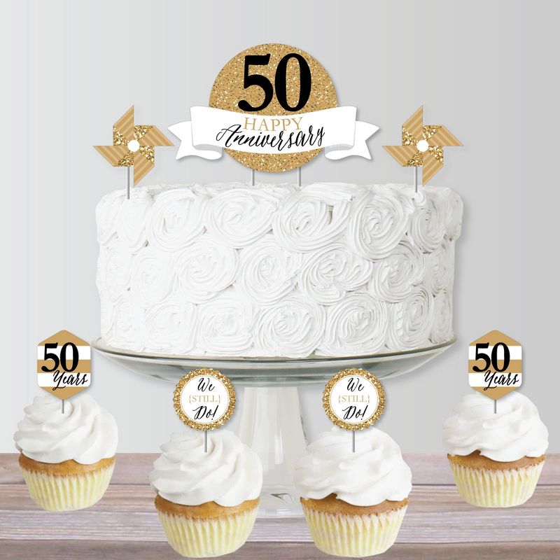 Big Dot of Happiness We Still Do - 50th Wedding Anniversary - Anniversary Party Cake Decorating Kit - Happy Anniversary Cake Topper Set - 11 Pieces, 4 of 7