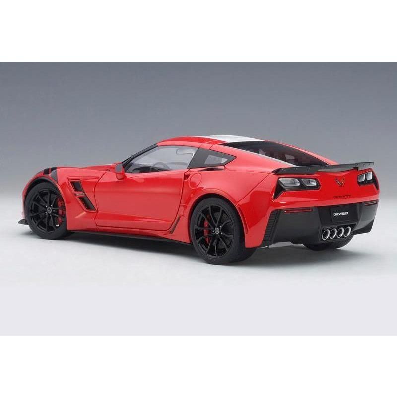 2017 Chevrolet Corvette C7 Grand Sport Red with White Stripe and Black Fender Hash Marks 1/18 Model Car by Autoart, 4 of 5