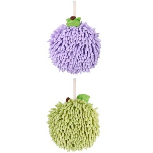 REGALWOVEN 2 Pack Soft Absorbent Chenille Fuzzy Ball Hand Towels for Bathroom Home Decor 6" x 6" - 1 of 4