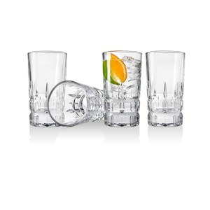 10oz 4pk Crystal Crosby Square Highball Glasses - Godinger Silver: Lead-Free Drinkware Set, Dishwasher-Safe Glass Cups - 1 of 3