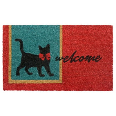 Raj Tufted Welcome Cat Doormat Red/Teal