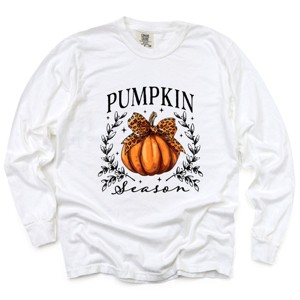Simply Sage Market Pumpkin Season Leopard Bow Garment Dyed Long Sleeve - 1 of 4