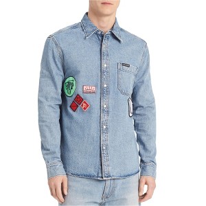 Calvin Klein Mens Patch Button Up Shirt, blue, M Neck - 1 of 1