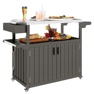 Outsunny Outdoor Bar Cart with Storage, Stainless Steel Top, HDPE Outdoor Kitchen Cart on Wheels, Outdoor Bar Table Beverage Food Prep Station - 1 of 4