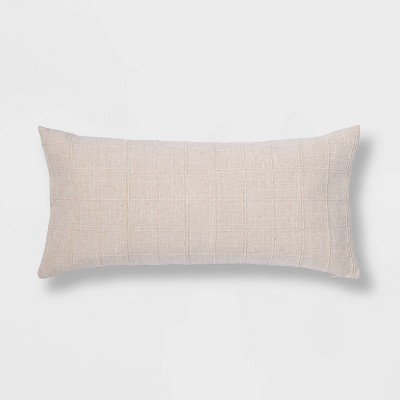 Oversized Woven Washed Windowpane Lumbar Throw Pillow Cream - Threshold™
