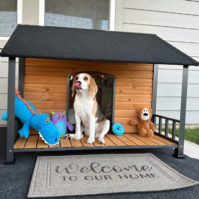 Large Weatherproof Wood and Iron Dog House with Balcony
