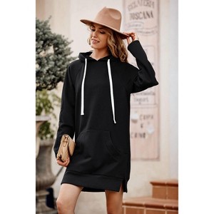 Women's Oversized Casual Pullover Long Sleeve Split Hoodies Dress With Kangaroo Pocket - 1 of 4