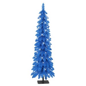 Puleo 4' Pre-lit Flocked Pencil Alpine Fir Artificial Christmas Tree with Clear Lights - 1 of 4
