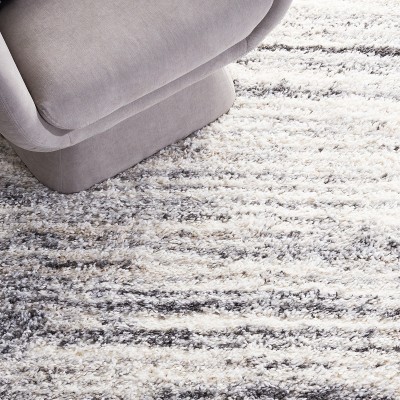 Ivory and Grey Square Shag Rug, 6'7" x 6'7", Synthetic