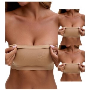 INSPIRE CHIC 3 Packs Women's Strapless Seamless Wirefree Padded Bandeau Non-Slip Silicone Tube Bras - 1 of 4