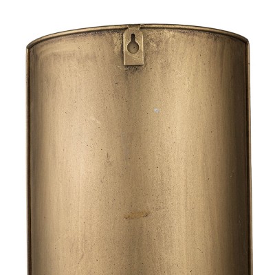 Antiqued Brass Curved Wall Planter with Riveted Accents