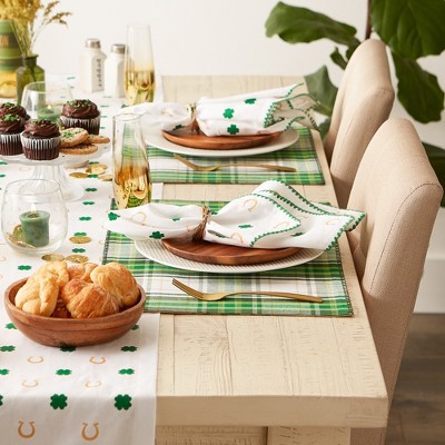 St. Paddy Jute Beige and Green Embroidered Placemat Set of 4