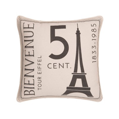 18" x 18" Beige Cotton Parisian Embroidered Throw Pillow