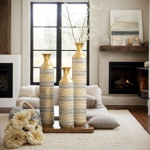 Aukfa Set of 3 Vintage Gold Metal Floor Vases – 24", 28.7", 33.5" for Living Room Décor - 1 of 4