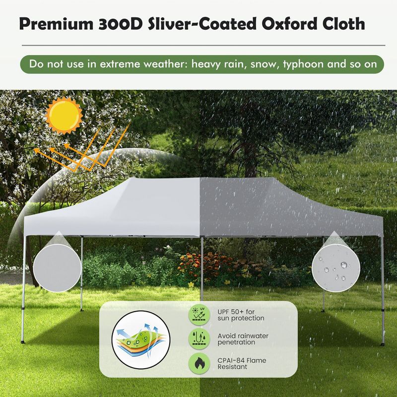 Tangkula 10 x 20FT Patio Pop-Up Folding Canopy Tent UPF 50+ Instant Sun Shelter White, 5 of 10