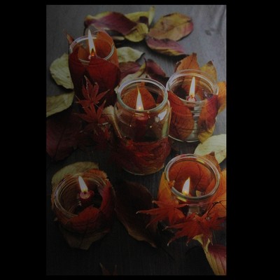 LED Lighted Autumn Leaves and Flickering Candles Canvas Wall Art