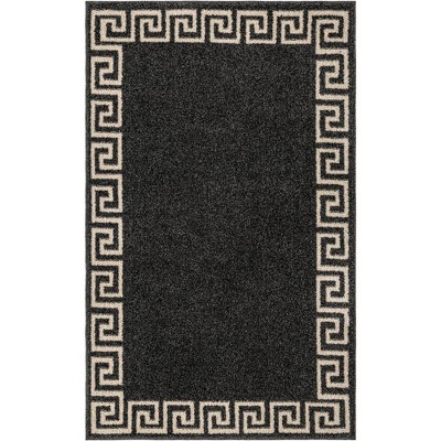 Athens Charcoal Black 3'3" x 5'3" Geometric Synthetic Area Rug