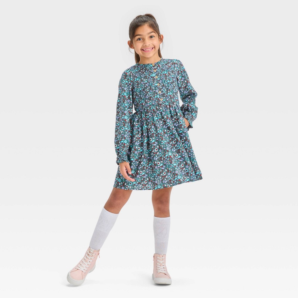 Girls' Long Sleeve Woven Dress - Cat & Jack™ Dusty Green XL (14) Plus