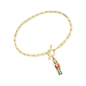 Ross-Simons 2.5-3mm Cultured Pearl and .13 ct. t.w. Multi-Gemstone Nutcracker Charm Paper Clip Link Bracelet in 18kt Gold Over Sterling - 1 of 3