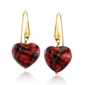 Ross-Simons Italian Murano Glass Tartan Heart Drop Earrings in 18kt Gold Over Sterling - 1 of 4