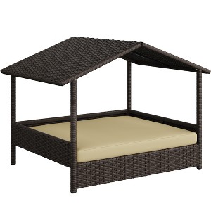 Yaheetech Rattan Dog House with Canopy and Water-Resistant Cushion - 1 of 4