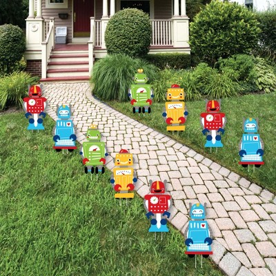 Big Dot of Happiness Gear Up Robots - Lawn Decorations - Outdoor Birthday Party or Baby Shower Yard Decorations - 10 Piece